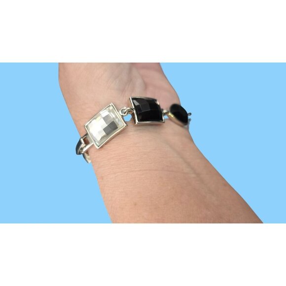 Lia Sophia Party On Silver-Tone Bracelet With Black & Clear Crystals Statement - Picture 7 of 8